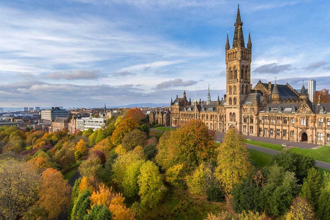 Kelvingrove Park and Glasgow University in Scotland