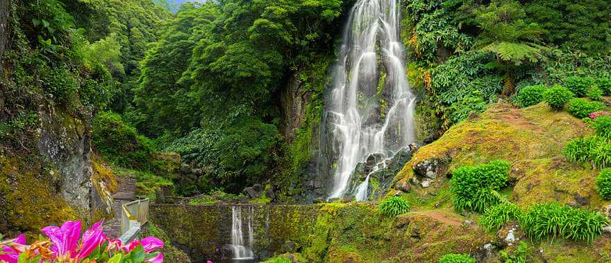 Veu da Noiva Waterfall on Sao Miguel Island in the Azores, Portugal