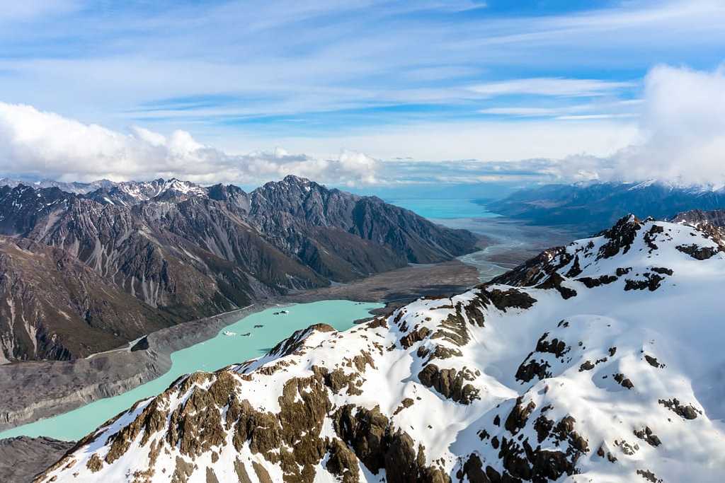 Aerial view of Mount Cook National Park, New Zealand.