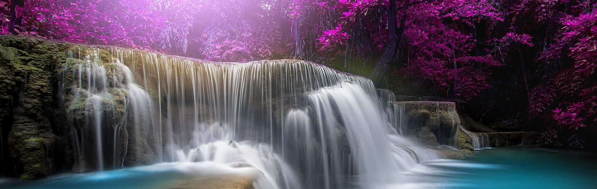 Huay Mae Kamin waterfall in rainforest in Kanchanaburi Province, Thailand.
