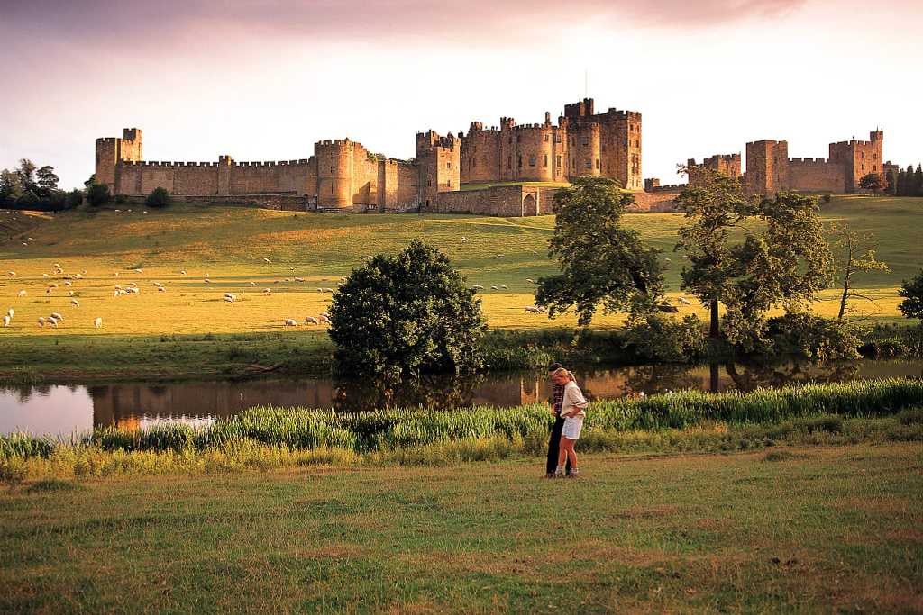 Couple at Alnwick Castle in Northumberland, England