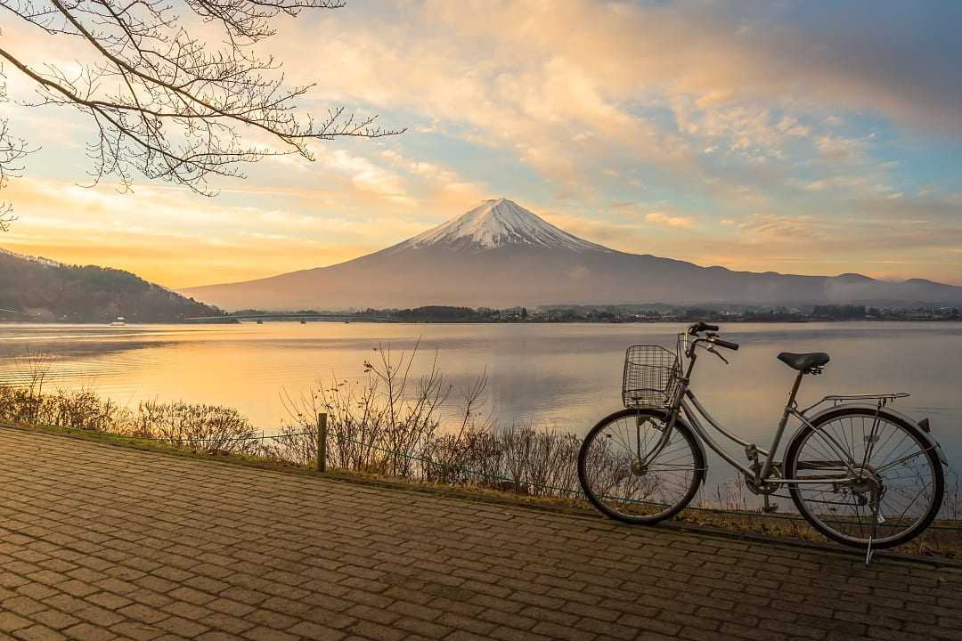 Lake Kawaguchi with Mount Fuji in the background, Japan