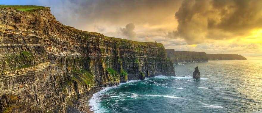 Ireland Cliffs of Moher at sunset.