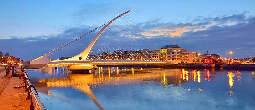 The Samuel Beckett Bridge at night time in Ireland