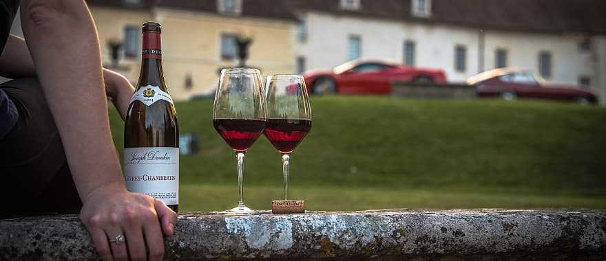 Enjoying an evening glass of wine at Château de Gilly near Dijon in the Burgundy region in France.