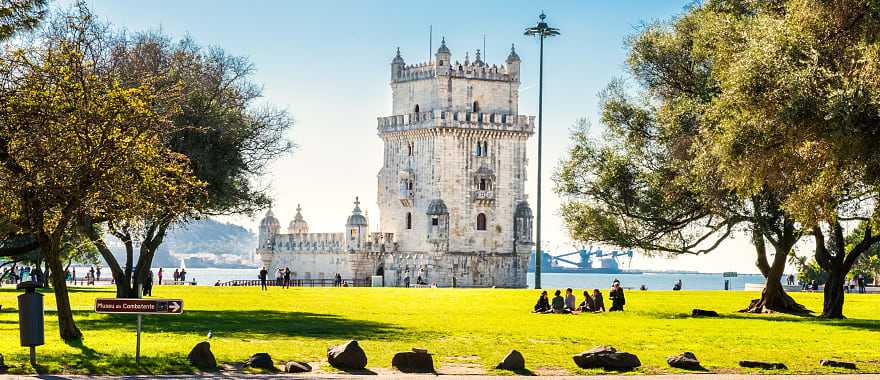 View of the Belem Tower in Lisbon, Portugal