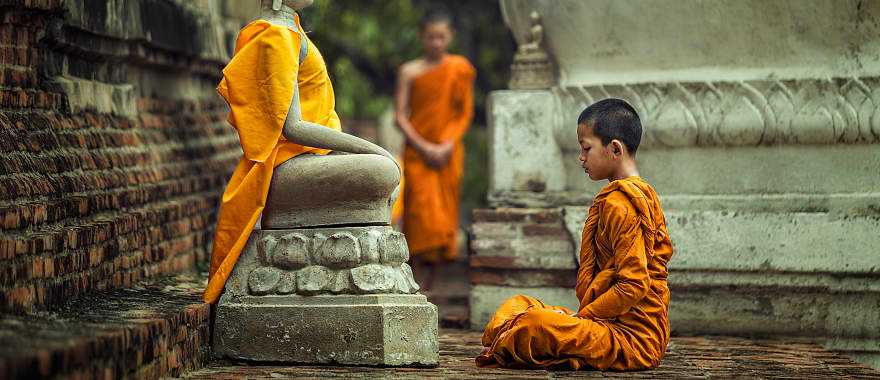Buddhist monk in Angkor Wat Temple Complex in Cambodia