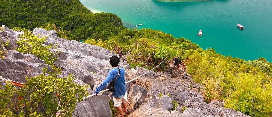 Tourist enjoying the view of Kohangtong Island in Thailand.