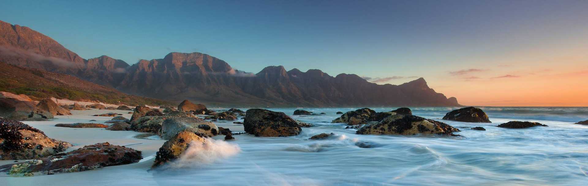 The sun sets over Kogel Bay in the Cape Province, South Africa