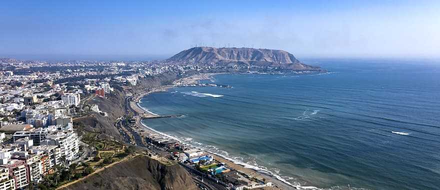 Aerial view of Lima's shoreline in Peru
