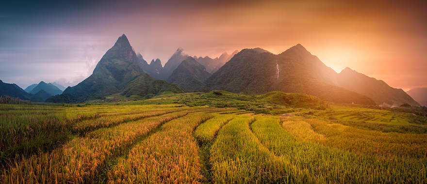 Countryside landscape with Mount Fansipan in of Lao Cai, Vietnam