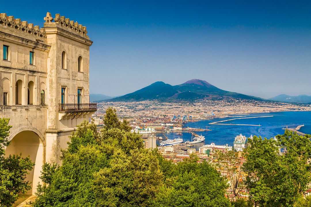City of Naples with famous Mount Vesuvius in the background 