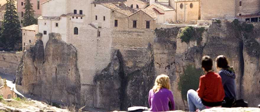 Town on cliff rocks in Cuenca, Spain 