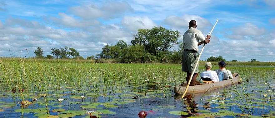 Mokoro ride on the Okavango Delta River in Botswana