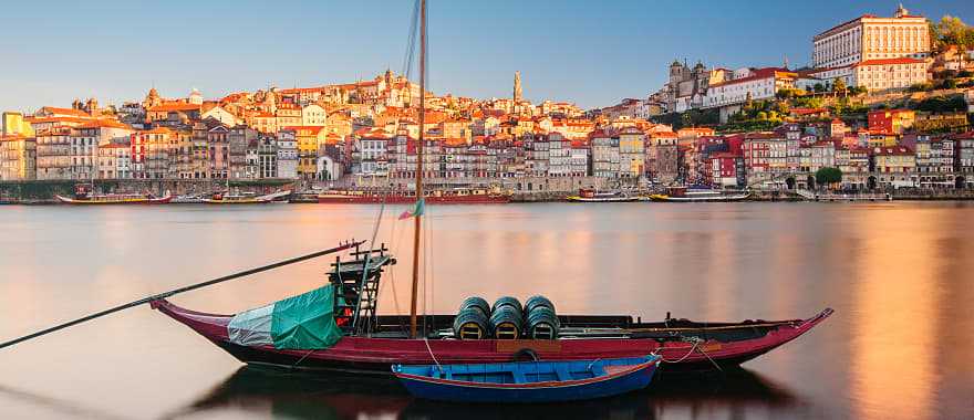Traditional boats in the Douro River in Porto, Portugal.