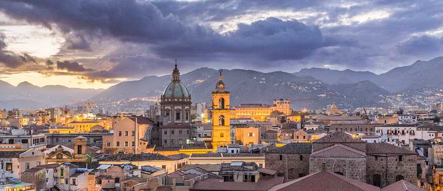 Palermo under the rising sun in Sicily, Italy