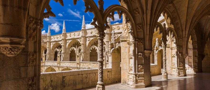Architectural arches of the Jeronimos Monastery in Lisbon