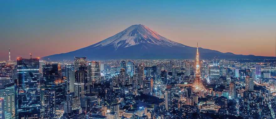Skyline of Tokyo with Mount Fuji in Japan