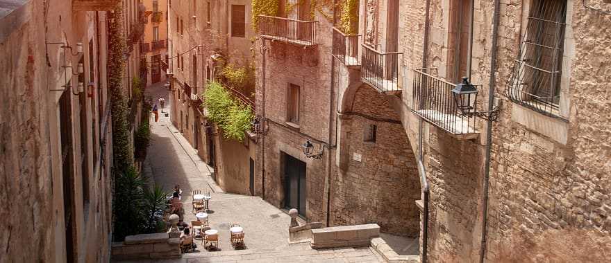 Romantic streets of Girona, Catalonia, as if made for walks only for two