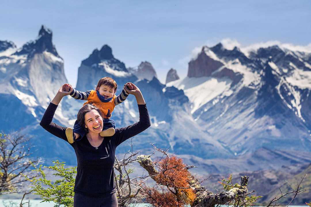 Mother and son at Torres del Paine National Park in South America