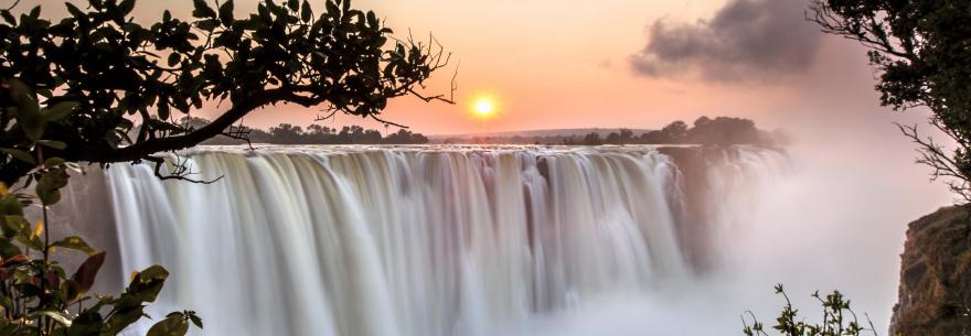 Victoria Falls lies on the border of Zimbabwe and Zambia.