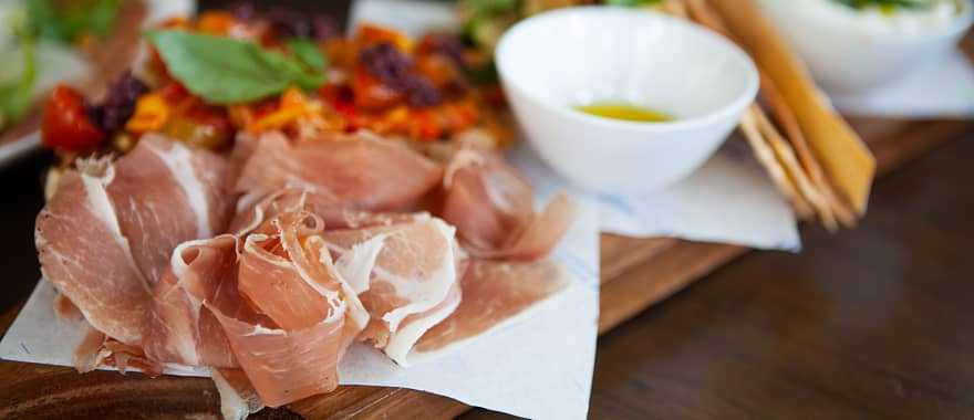 Prosciutto di Parma appetizers served in Italy