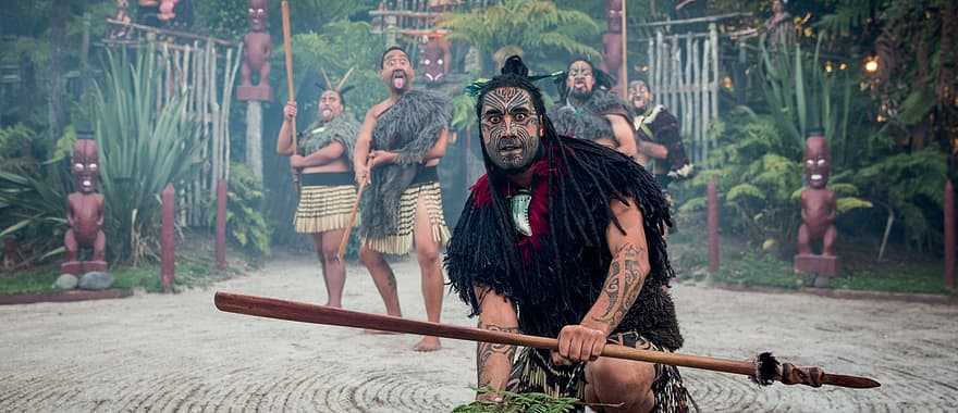 Maori Haka performers at Tamaki Maori Village