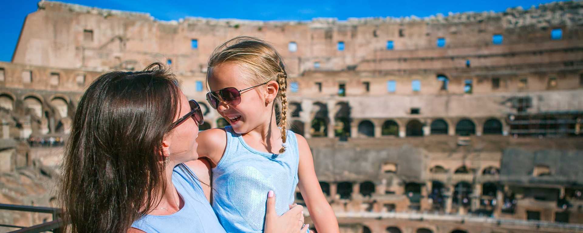 Mother and daughter at the Colosseum in Rome, Italy