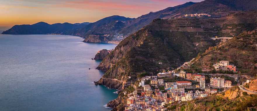Riomaggiore and the coastline of the Cinque Terre, Italy