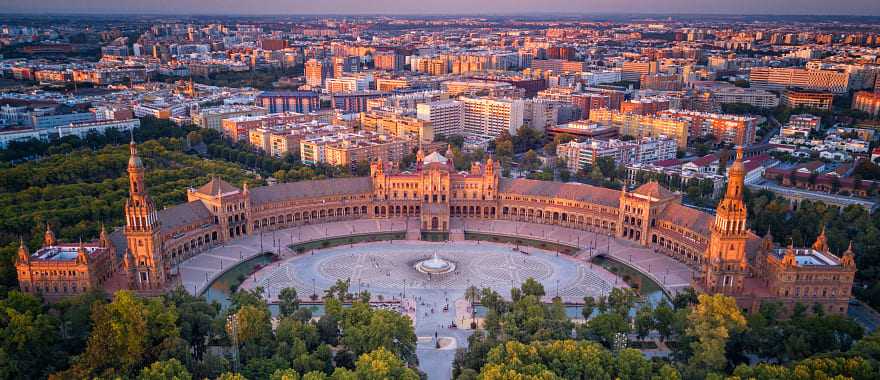 Aerial view of Plaza de España in Seville, Spain