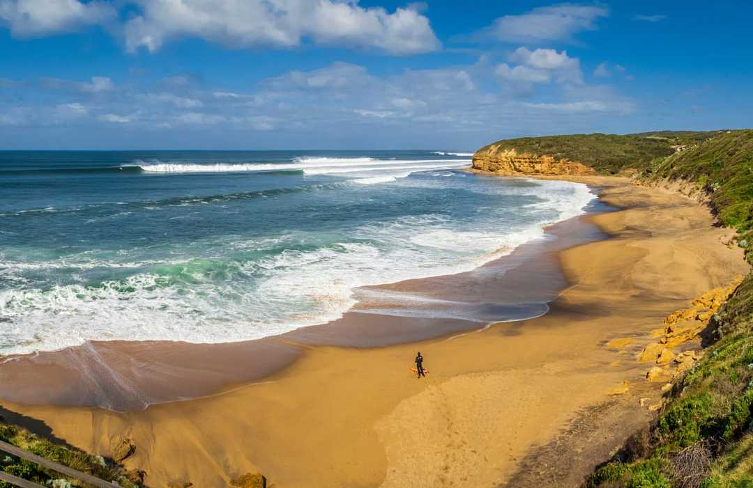 Bells Beach in Victoria, Australia Surfer at Bells Beach in Victoria, Australia