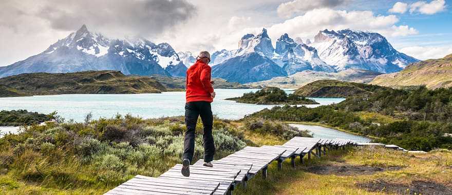 Senior hiker in Torres del Paine National Park, Chilean Patagonia