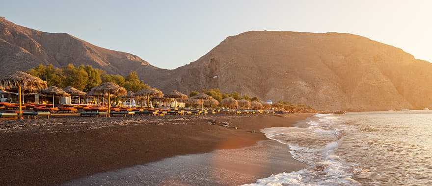 Perissa beach in Santorini, Greece.