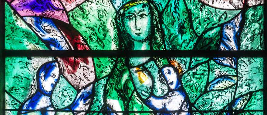 Details of the Mach Chagall designed stained glass windows in the the Fraumünster Church in Zürich, Switzerland