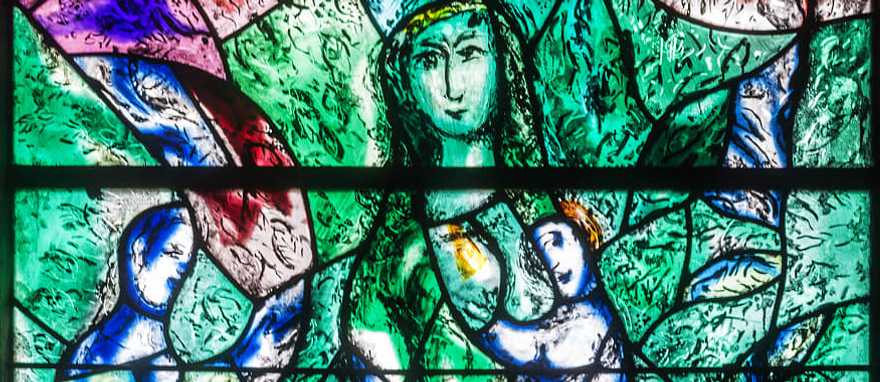 Details of the Mach Chagall designed stained glass windows in the the Fraumünster Church in Zürich, Switzerland