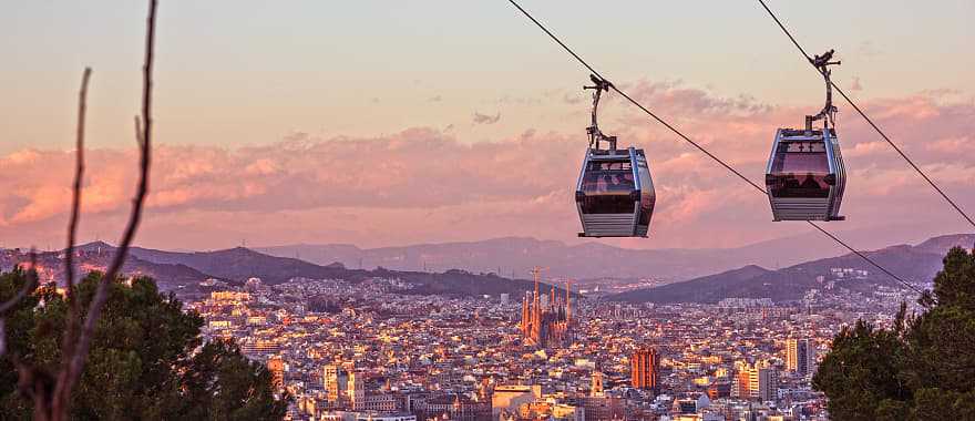 Scenic Montjuic cable car ride in Barcelona, Spain