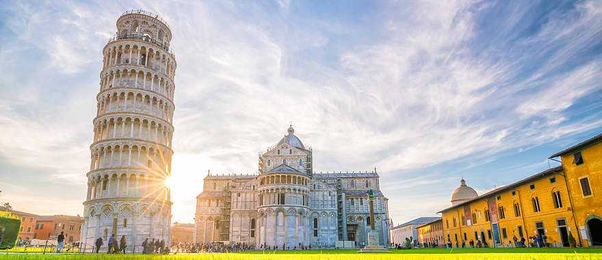 Pisa cathedral and the leaning tower in a sunny day in Italy
