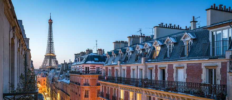 Balconies and rooftops with a view of the Eiffel Tower Paris, France