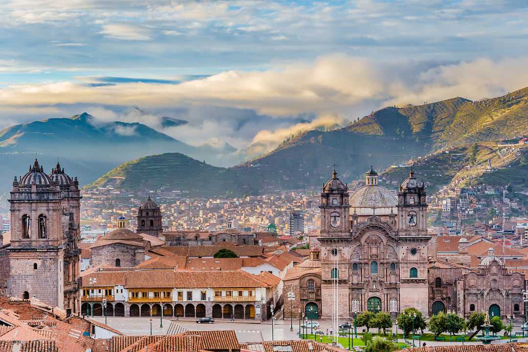 Plaza de Armas at sunrise in Cusco, Peru