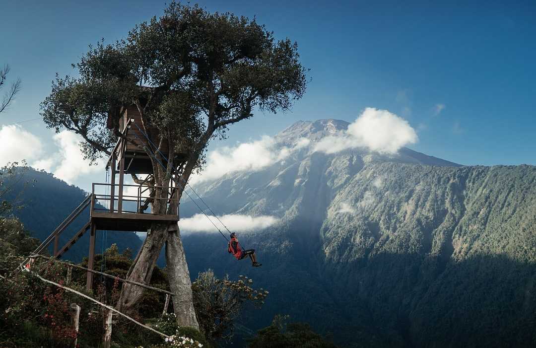 Swing at the End of the World in Banos, Ecuador