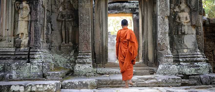 Monk at Angkor Kdei Temple in Cambodia