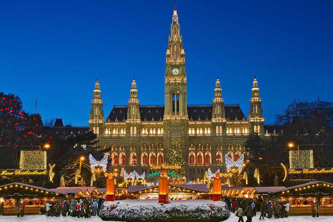 Christmas market at night in Vienna