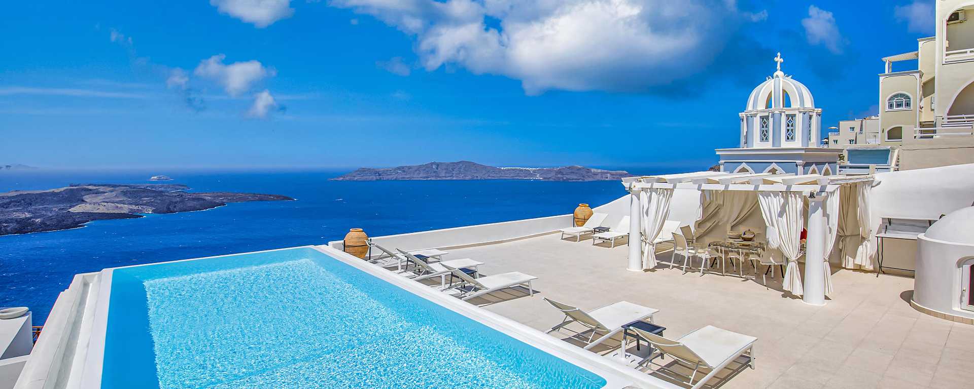 Infinity pool at luxury resort in Santorini, Greece