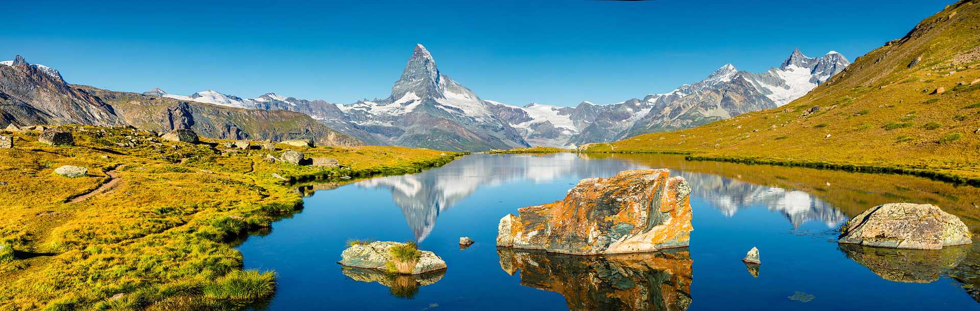 Stillisee Lake with Matterhorn in Switzerland