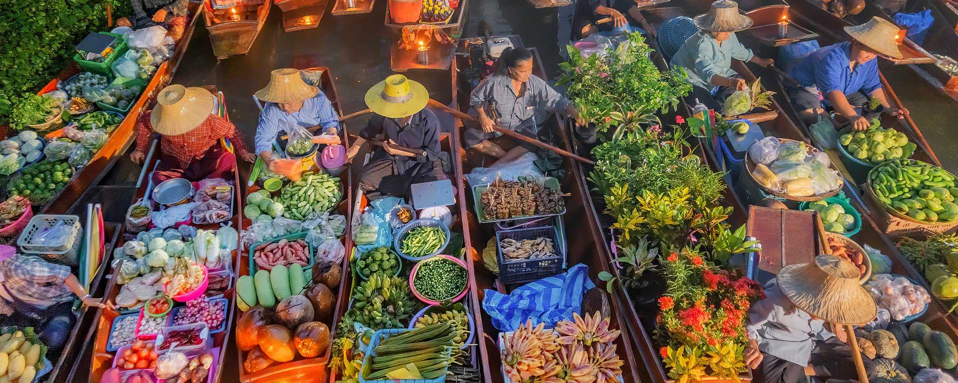 Fresh fruits and vegetable at a floating market in Bangkok, Thailand