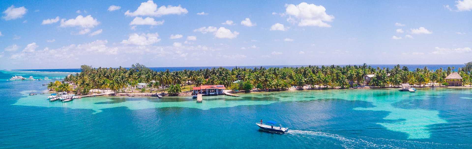 View of South Water Caye tropical island in Belize.