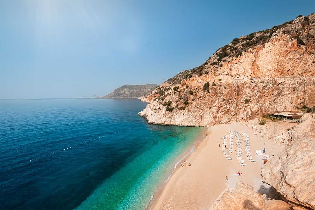 View Of Beautiful Beach With Rocky Cliffs At Mediterranean Sea