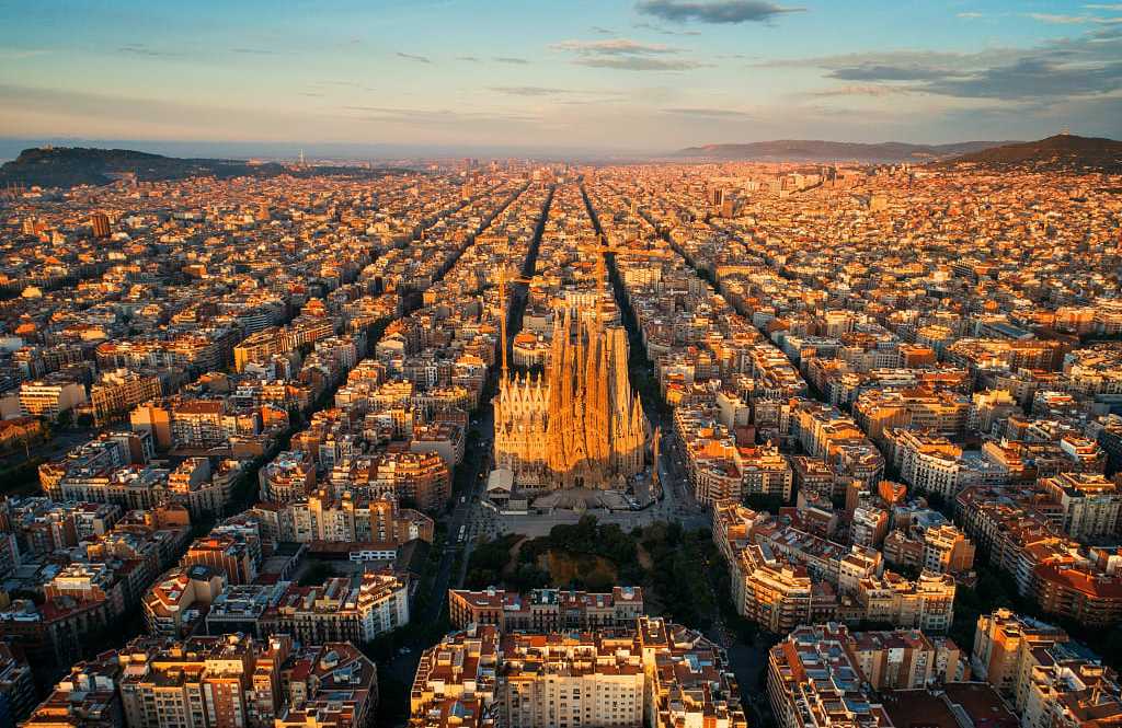 Barcelona, Spain Sagrada Familia basilica aerial view in Barcelona, Spain