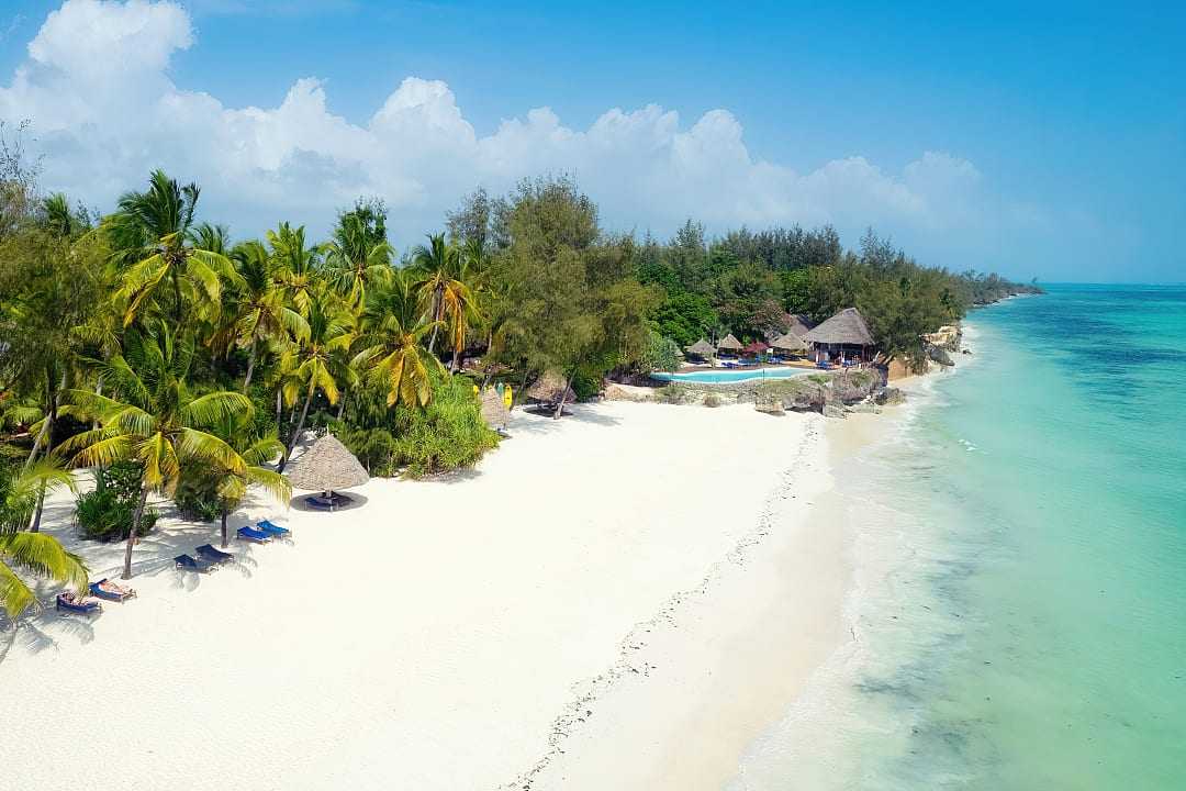 Stretch of beach at a resort in Zanzibar, Tanzania