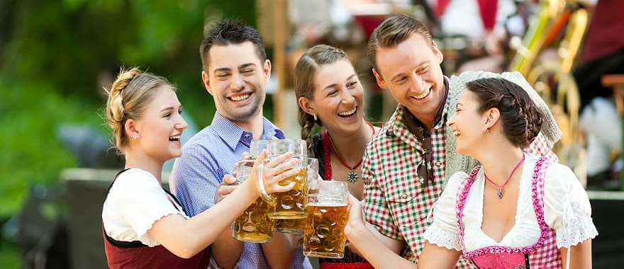 Friends celebrating at Oktoberfest in Germany